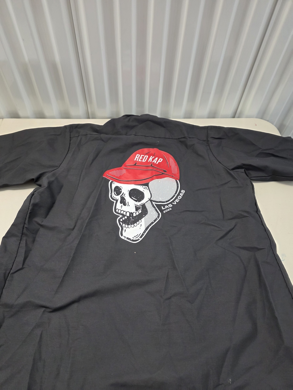 Red Kap Las Vegas Skull Baseball Hat Mehcanic Shirt Men's Size Large
